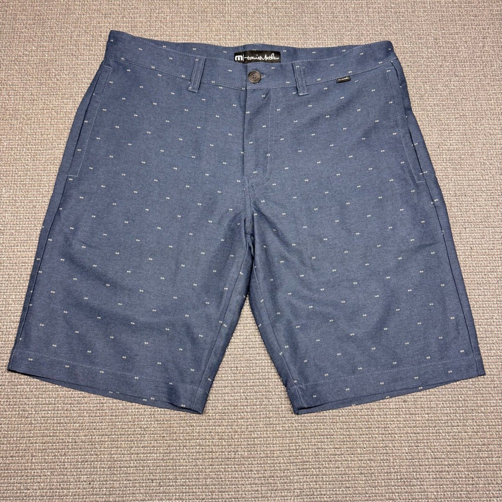 TravisMathew Mens Blue Micro Print Performance Golf Shorts Size 32 90/10 Blend